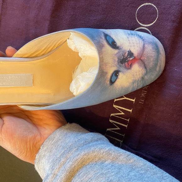 Jimmy Choo Blue Cat Print Mules - Picture 5 of 7